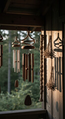 Obraz premium Serene Outdoor Ambiance With Natural Wind Chimes And Rustic Charm