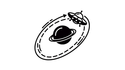 UFO Orbiting Saturn Ringed Planet in Space © Noi
