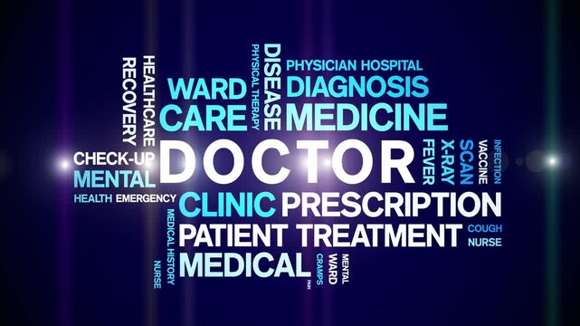 Doctor animated word cloud-text design animation tag kinetic typography seamless loop.