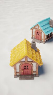 Yellow Blue and Red Miniature Houses 3D Render for Real Estate