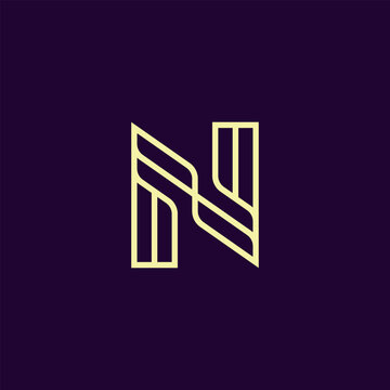 Sophisticated minimalist abstract letter N logo design, featuring sleek parallel geometric lines forming a unique initial mark, conveying modernity, elegance, and dynamic appeal