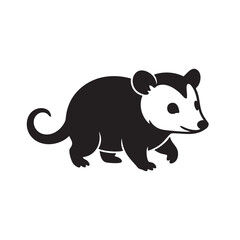 Fototapeta premium Black and white opossum silhouette walking isolated on white background, Vector, illustration