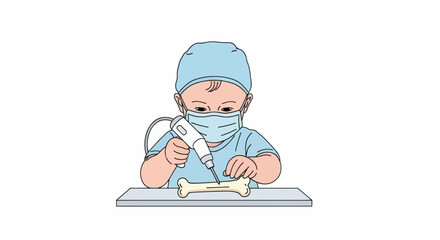 Fototapeta premium Baby Surgeon Operating on a Bone with Surgical Tools