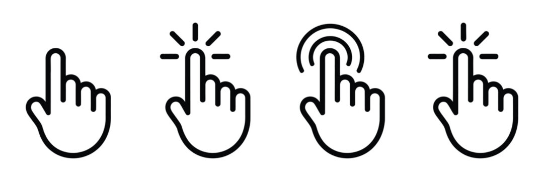 Hand click icon representing pointer cursor and press gesture for modern user interface navigation and interactive digital application controls