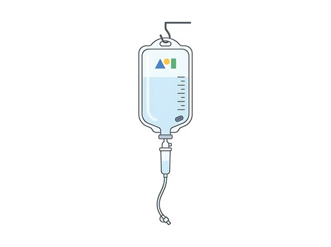 Medical intravenous drip bag hanging on a simple metal stand