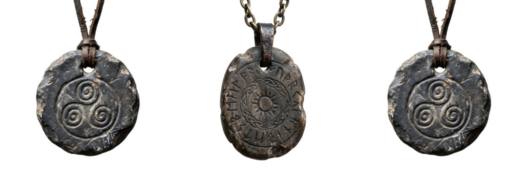 set of the  premium ancient stone amulet on withe background PNG photo high quality''