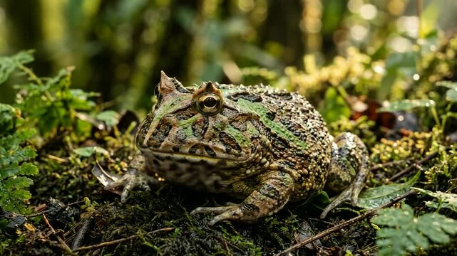 argentine horned frog close up in chaco forest argentina morning sunlight video