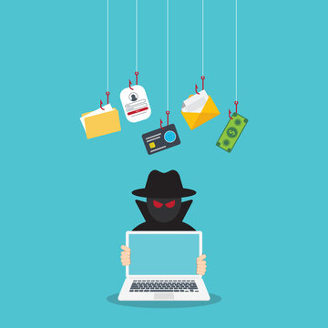 Phishing Scam Cyber Attack With Hacker Stealing Password Financial Data And Personal Information