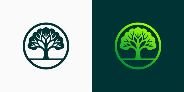 Tree and field vector logo design in a modern, simple, clean, and abstract style. Icon for business, farming, and personal branding.