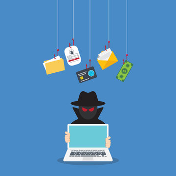 Phishing Scam Cyber Attack With Hacker Stealing Password Financial Data And Personal Information