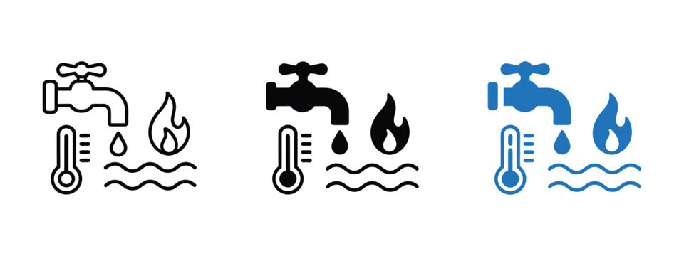 Hot water icon featuring boiling temperature steam and liquid droplet symbol for heat energy hydration and fluid motion interface design