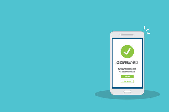 Mobile Banking Loan Approval Notification on Smartphone Screen	