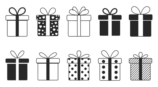 Assortment of decorative gift boxes showing colorful patterns ribbons bows and elegant wrapping for holiday celebration and surprise packaging design