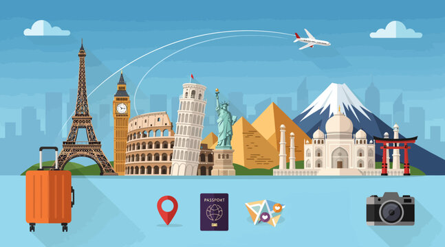 Global Landmarks Travel Vacation Flat Design Icons Vector