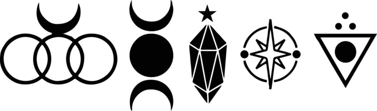 Minimalist astrology and mysticism symbols on white background