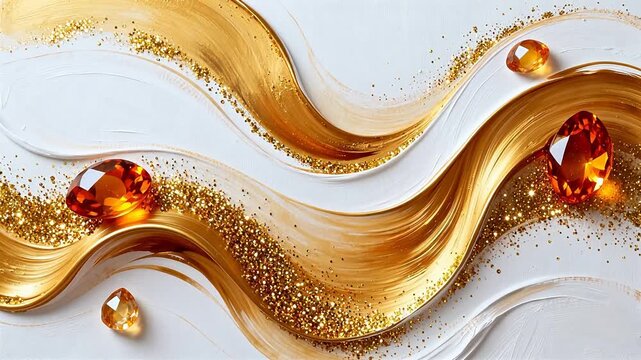 Golden waves with sparkling gems