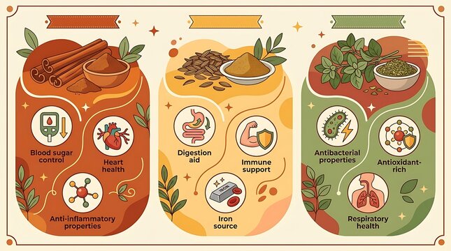 Infographic showcasing nutritional and health benefits of spices