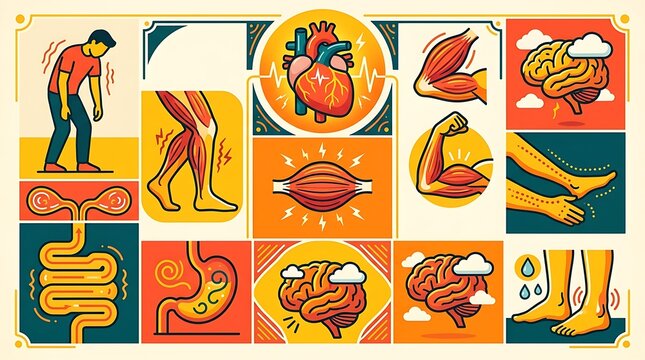 Vintage style infographic showing human organs and medical symptoms
