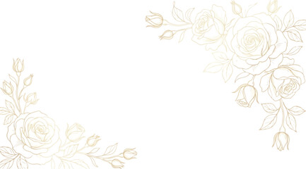 Elegant gold line art rose flower corner border design © S.Siam