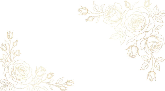 Elegant gold line art rose flower corner border design