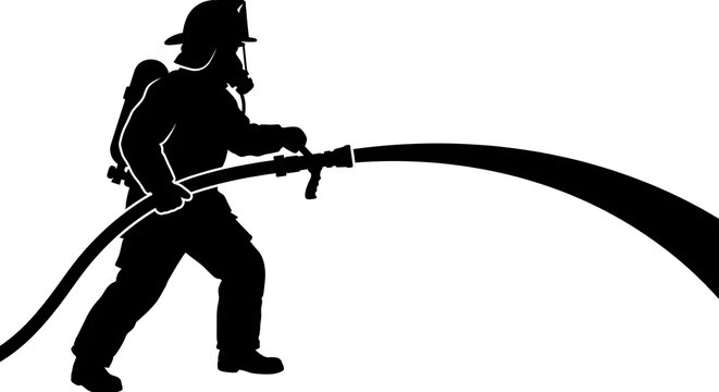 Profile silhouette of firefighter with air tank