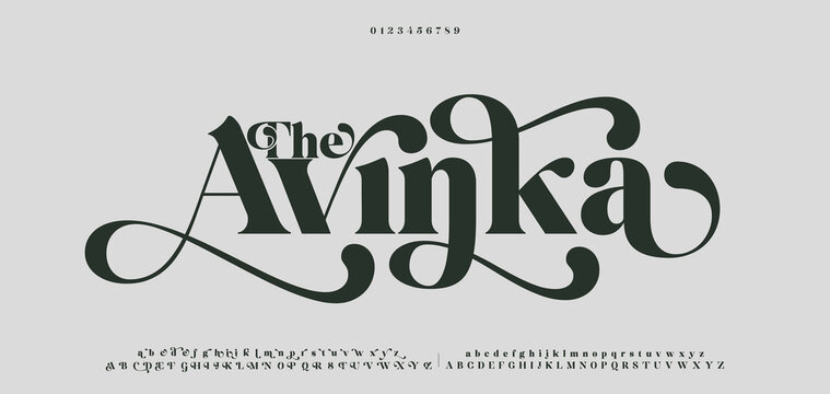 The Avinka Elegant modern beauty logo alphabet font. Typography beautiful fashion luxury classic letters serif italic fonts decorative wedding vintage blossom logos. vector illustration 