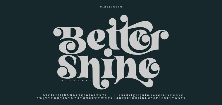 Better Shine Elegant modern beauty logo alphabet font. Typography beautiful fashion luxury classic letters serif italic fonts decorative wedding vintage blossom logos. vector illustration 