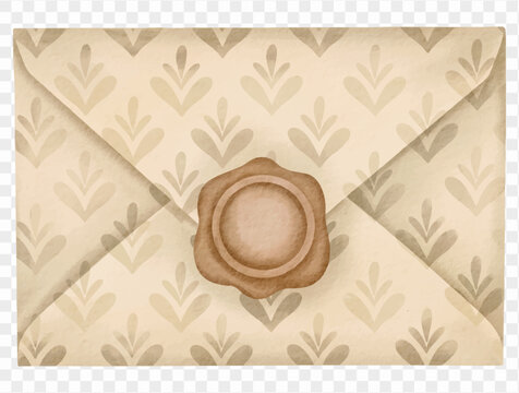 Watercolor vintage sealed envelope with wax seal illustration Vector.