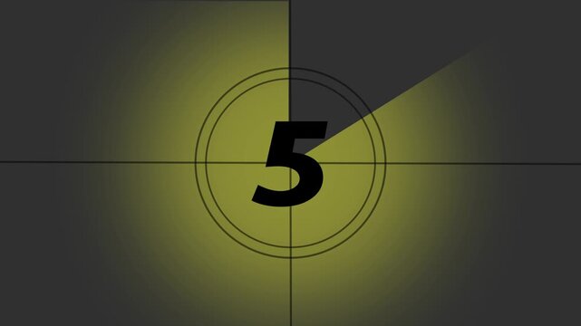 "Cinematic movie countdown from 10 to 0, vintage film leader style, bold centered numbers changing every second..