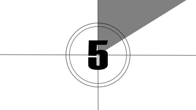 "Cinematic movie countdown from 10 to 0, vintage film leader style, bold centered numbers changing every second..