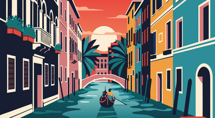 Venice Canal Cityscape Flat Illustration Vector Design 26 © DOLARRIZ JHON