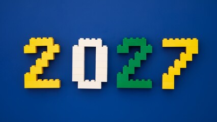 Obraz premium Tambov, Russian Federation - October 13, 2024 Lego numbers 2027 on a blue background.