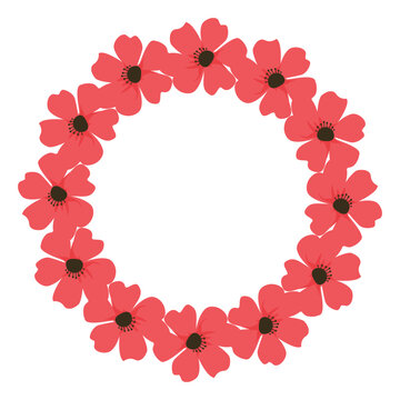 Circular floral frame with red poppies vector illustration, summer design.