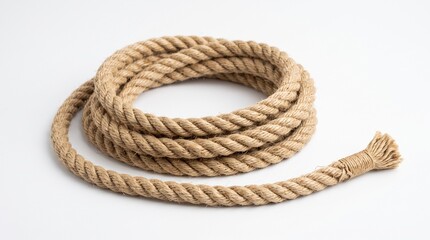 Obraz premium Coiled Natural Jute Rope on White Background