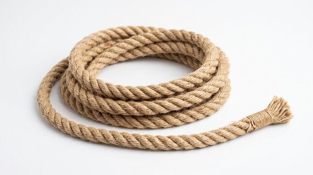 Coiled Natural Jute Rope on White Background