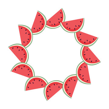 Circular frame with watermelon vector illustration, summer design.