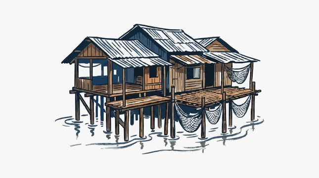 Traditional wooden house with wrap around porch in winter.