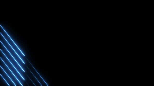 Abstract glowing blue neon lines moving in parallel diagonal motion on black background