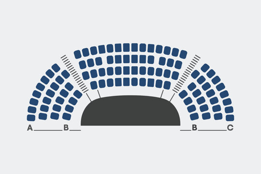 Auditorium Seating Chart Diagram with Blue Seats and Stage