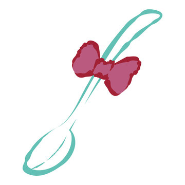 Decorative Teaspoon With Pink Bow Illustration