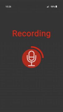 Vertical video animation of a voice recording app on a smartphone screen - the voice message is currently being recorded.