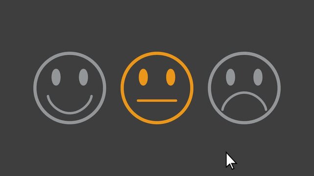 Video animation of a fictional website showing a mouse pointer clicking on a neutral button (neutral feedback) in a feedback survey. Business concept for online ratings.