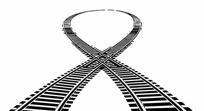 Two train tracks crossing and forming a loop, symbolizing journeys and connections.