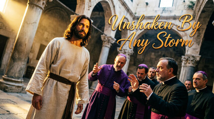 Obraz premium Jesus Christ answers the Sanhedrin with divine authority, truth, wisdom, and unwavering graces.