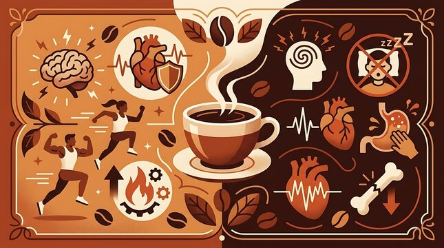 Infographic showing the positive and negative effects of coffee on health