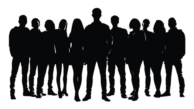 Silhouettes of Diverse Business People Standing Together in Formal Attire in a Dark Background for Teamwork and Corporate Unity