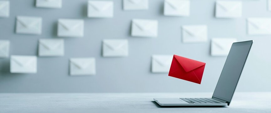Red envelope emerging from laptop screen
