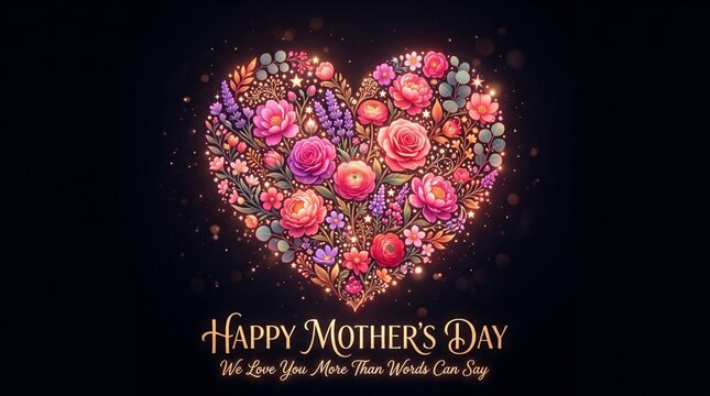 Floral heart illustration  for Happy Mother's Day, perfect for greeting cards, social media posts, poster backgrounds, and festive promotions.