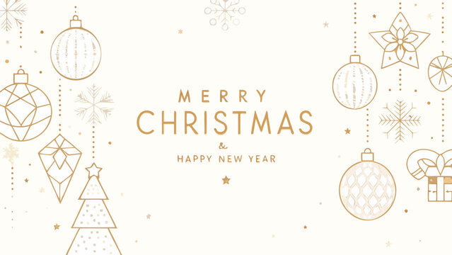 Christmas ornament pattern with snowflakes and festive lettering golden lines
