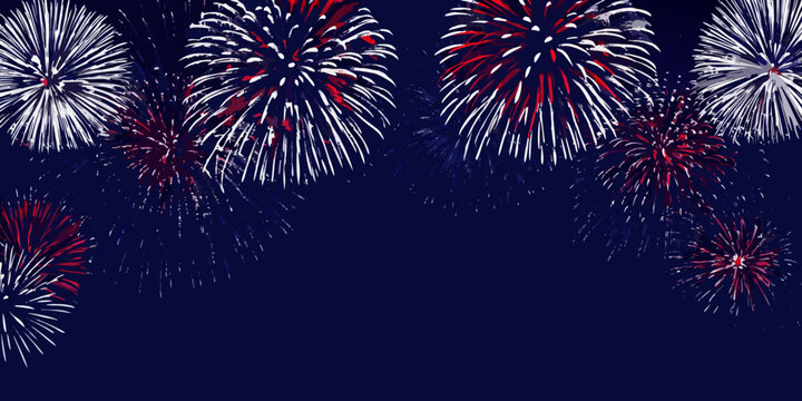Fireworks display vector illustration with red white and blue bursts